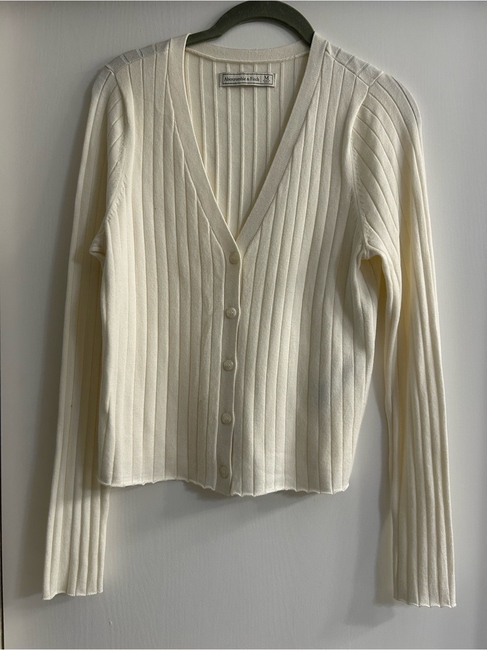Abercrombie & Fitch Ivory Ribbed V-Neck Button Cardigan